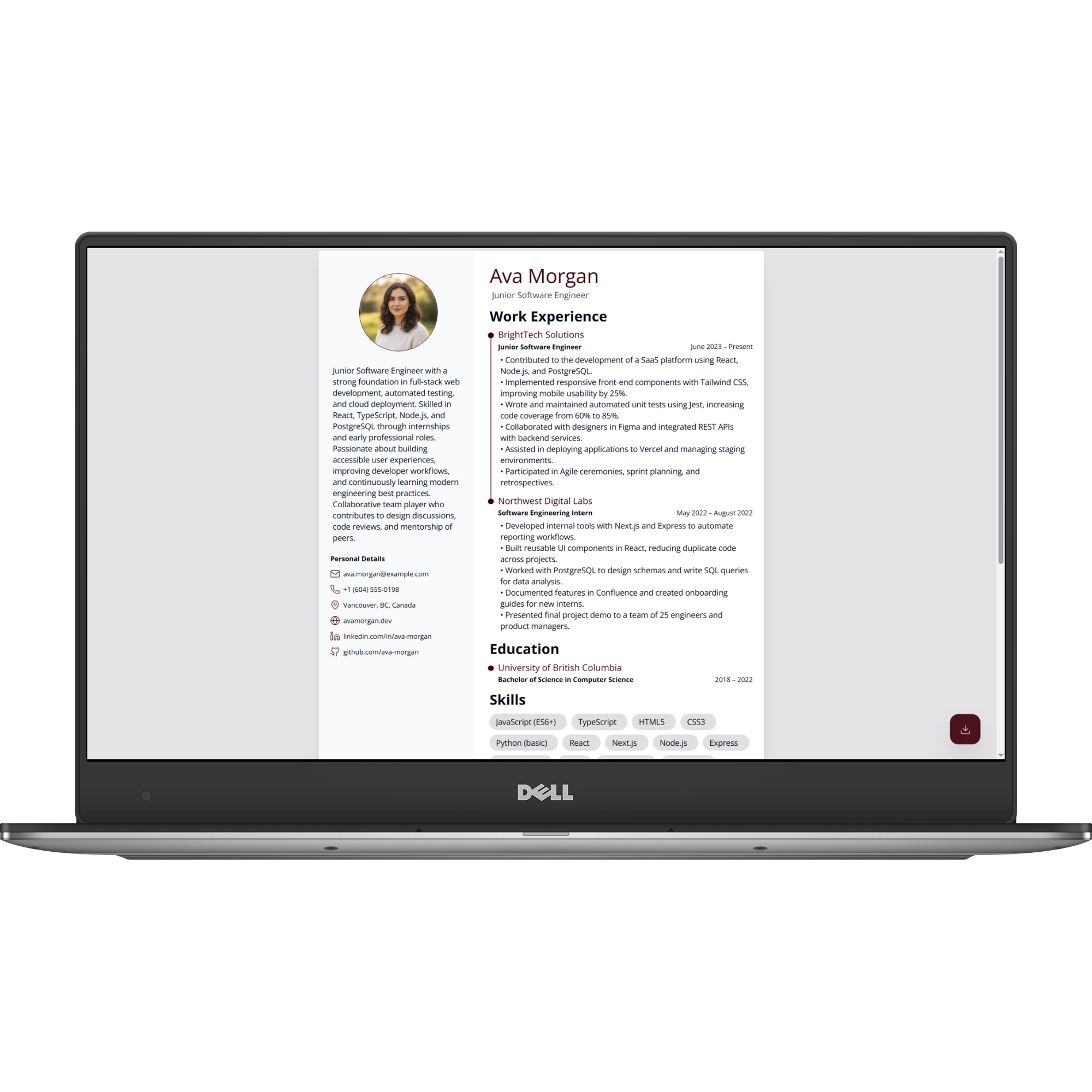 Resume preview on desktop